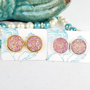 Pale Pink Sparkle Acrylic Druzy Earrings